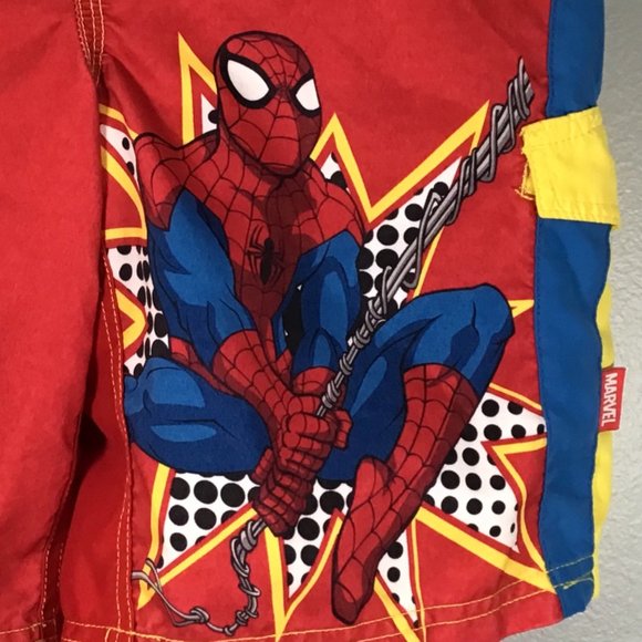 Disney Store Swim Trunks‎ Boys 7/8 Red Blue Yellow Marvel Spiderman Lined Shorts - Picture 4 of 8